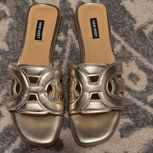 Nine West Metallic Gold Slide Sandals